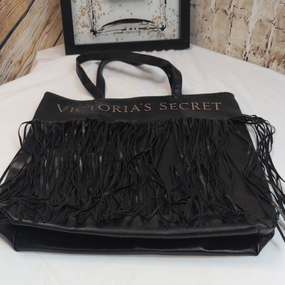 Victoria's Secret Black Tote with Fringe - Picture 2 of 9